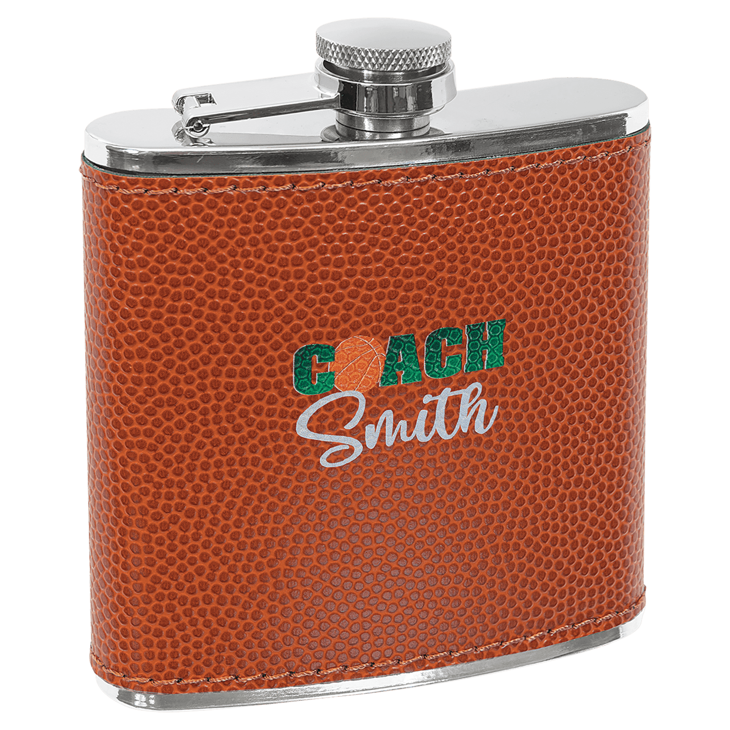 Basketball Laserable Leatherette Stainless Steel 6 oz. Flask