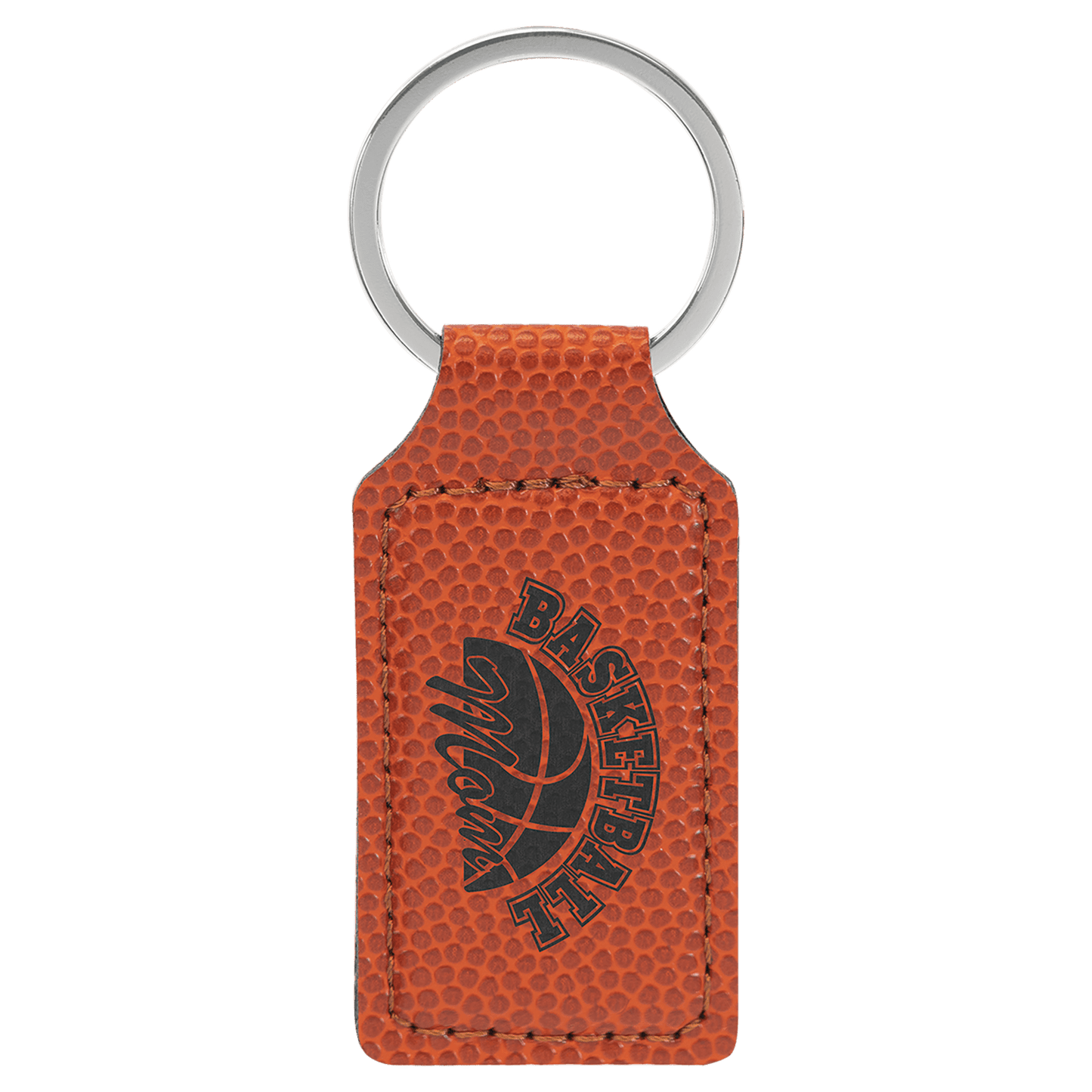 Basketball 2 3/4" x 1 1/4" Laserable Leatherette Rectangle Keychain