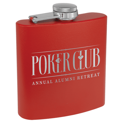 Matte Red Powder Coated Laserable Stainless Steel 6 oz. Flask