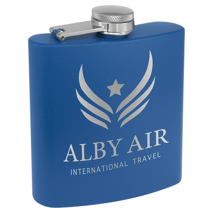 Matte Royal Blue Powder Coated Laserable Stainless Steel 6 oz. Flask
