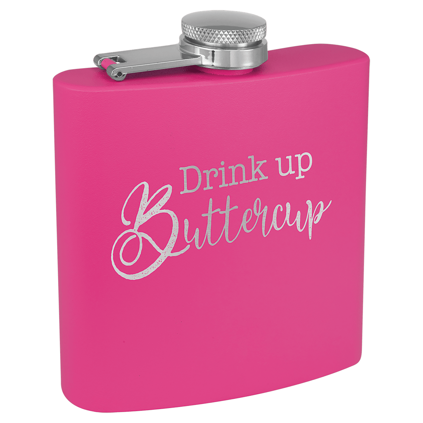 Matte Pink Powder Coated Laserable Stainless Steel 6 oz. Flask