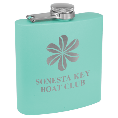 Matte Teal Powder Coated Laserable Stainless Steel 6 oz. Flask