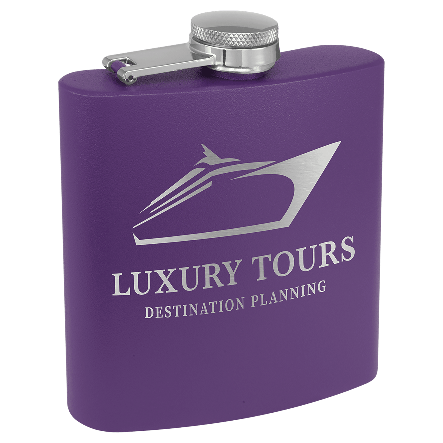 Matte Purple Powder Coated Laserable Stainless Steel 6 oz. Flask