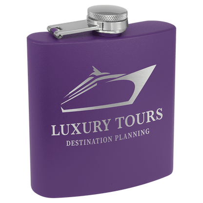 Matte Purple Powder Coated Laserable Stainless Steel 6 oz. Flask