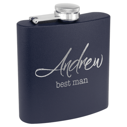 Matte Navy Blue Powder Coated Laserable Stainless Steel 6 oz. Flask