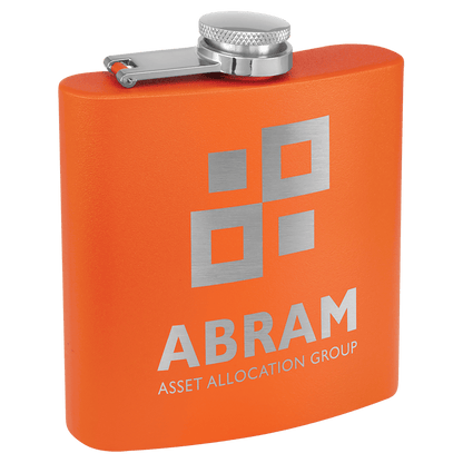 Matte Orange Powder Coated Laserable Stainless Steel 6 oz. Flask