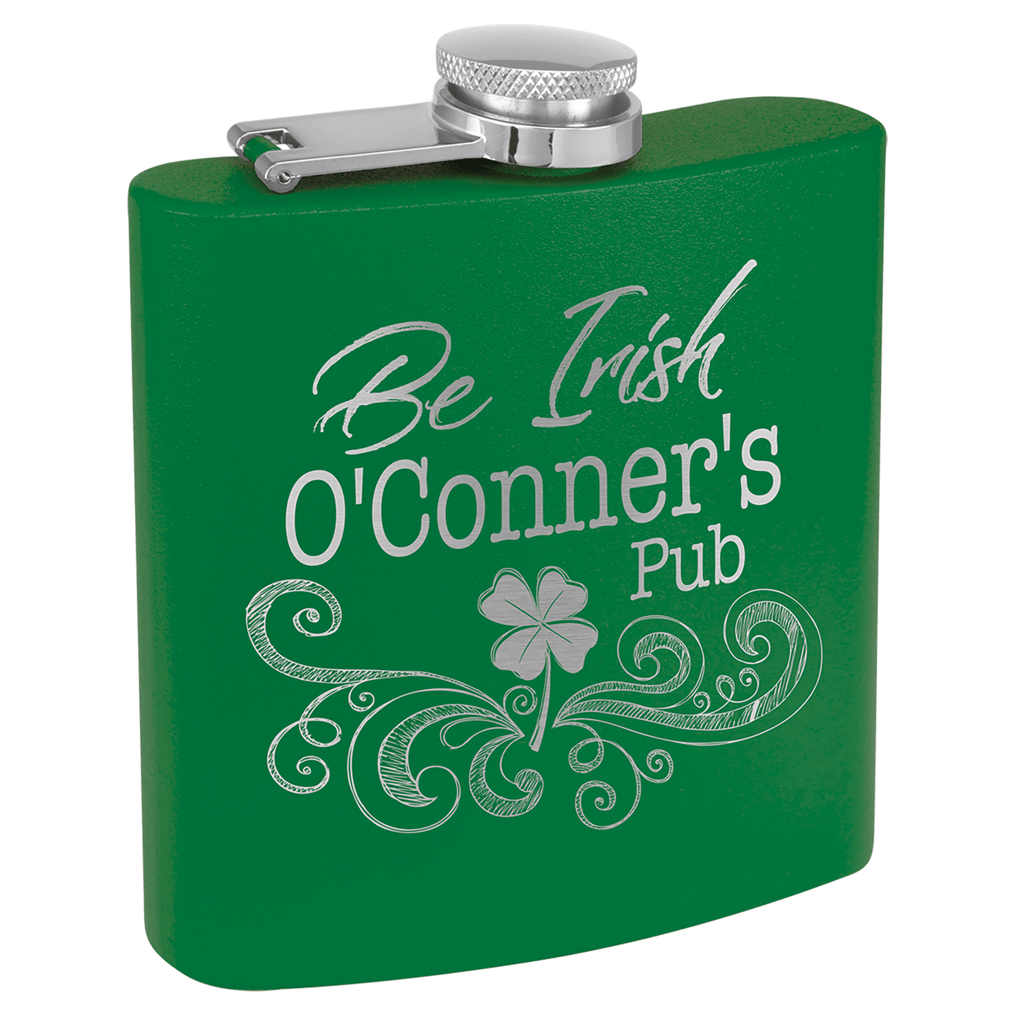 Matte Green Powder Coated Laserable Stainless Steel 6 oz. Flask