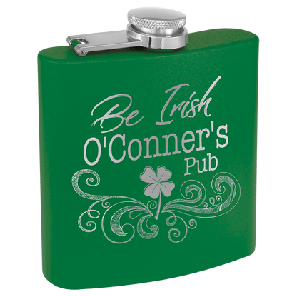 Matte Green Powder Coated Laserable Stainless Steel 6 oz. Flask