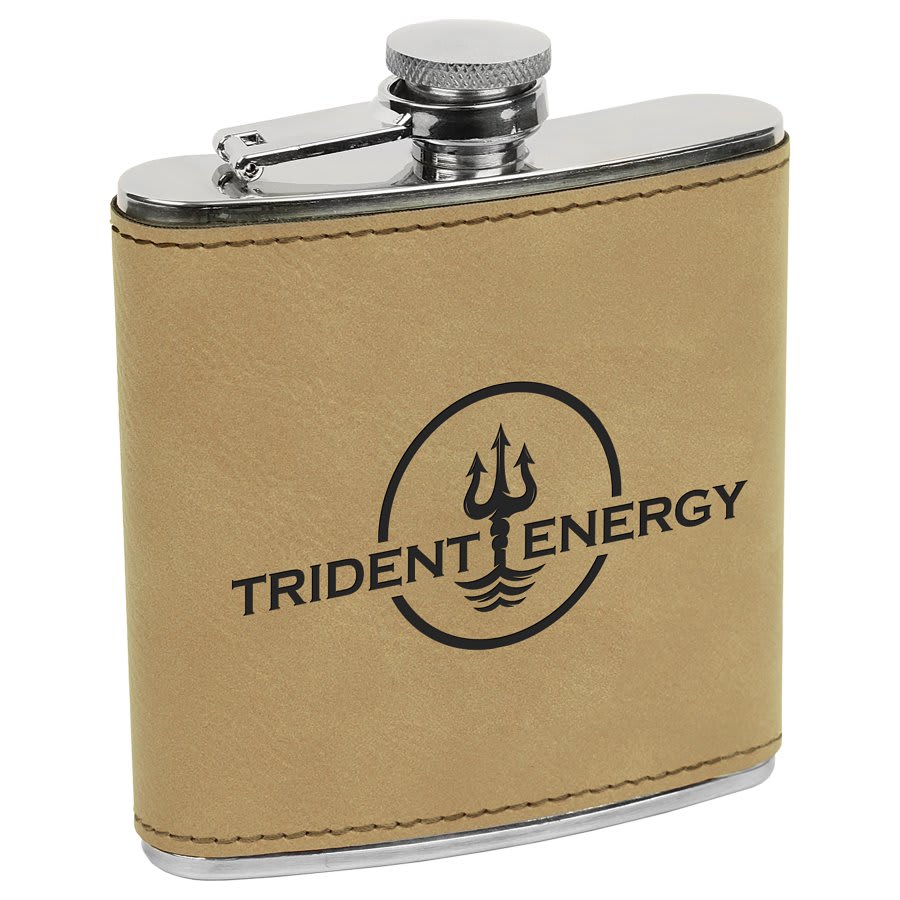 Light Brown Laserable Leatherette Stainless Steel 6 oz. Flask