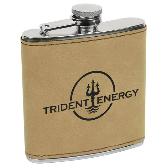 Light Brown Laserable Leatherette Stainless Steel 6 oz. Flask