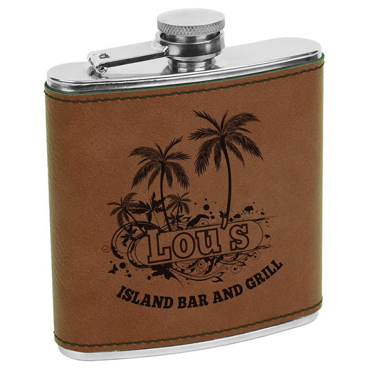 Dark Brown Laserable Leatherette Stainless Steel 6 oz. Flask
