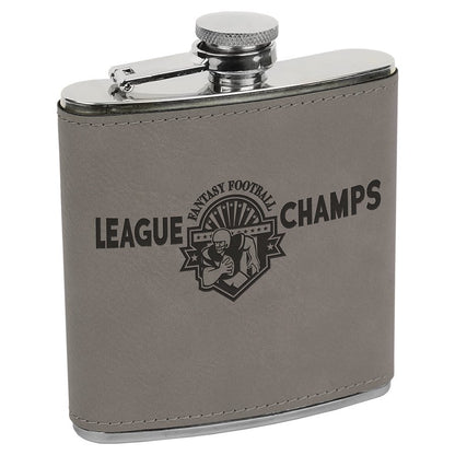 Gray Laserable Leatherette Stainless Steel 6 oz. Flask
