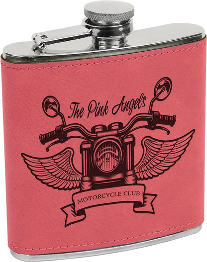 Pink Laserable Leatherette Stainless Steel 6 oz. Flask