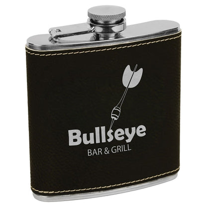 Black/Silver Laserable Leatherette Stainless Steel 6 oz. Flask