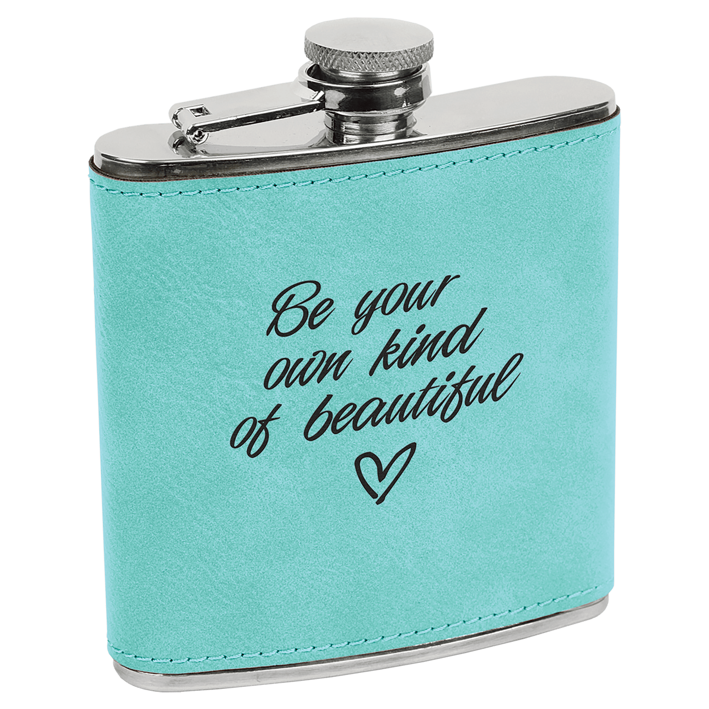 Teal Laserable Leatherette Stainless Steel 6 oz. Flask