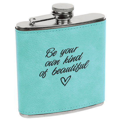 Teal Laserable Leatherette Stainless Steel 6 oz. Flask