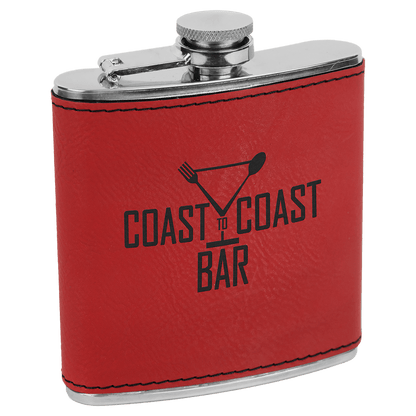 Red Laserable Leatherette Stainless Steel 6 oz. Flask