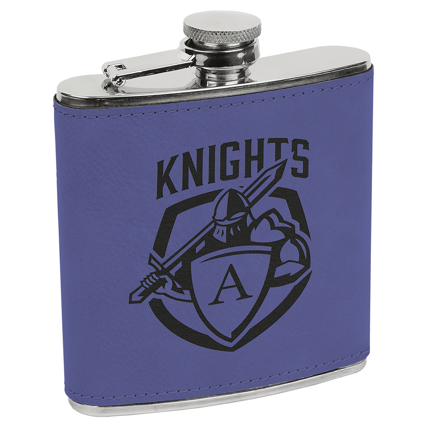 Purple/Black Laserable Leatherette Stainless Steel 6 oz. Flask