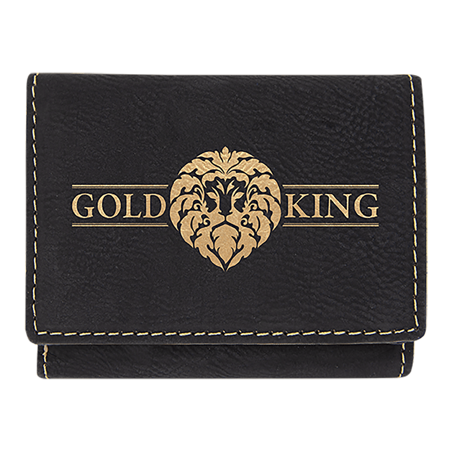 Black/Gold 3" x 4" Laserable Leatherette Trifold Wallet