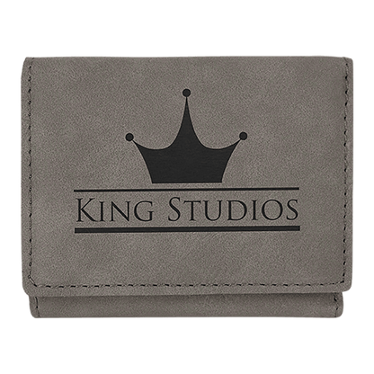 Gray 3" x 4" Laserable Leatherette Trifold Wallet