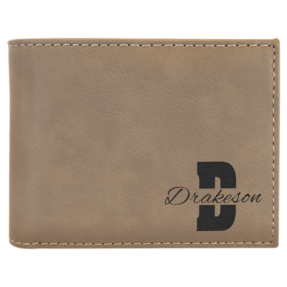 Light Brown Laserable Leatherette Bi-Fold Wallet w/Flip ID Display