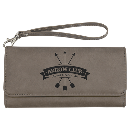 Gray 7 1/2" x 4" Laserable Leatherette Wallet with Strap