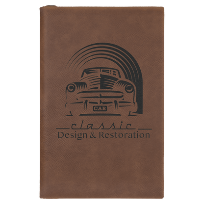 Dark Brown 5 1/4" x 8 1/4" Laserable Leatherette Sketch Book with Unlined Notepad