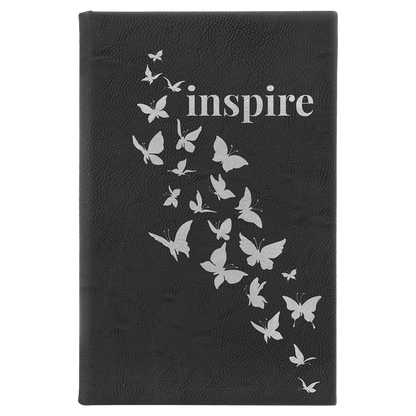 Black/Silver 5 1/4" x 8 1/4" Laserable Leatherette Sketch Book with Unlined Notepad