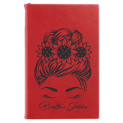 Red 5 1/4" x 8 1/4" Laserable Leatherette Sketch Book with Unlined Notepad