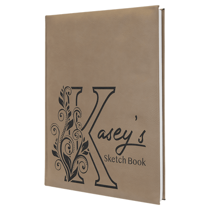 Light Brown 7" x 9 3/4" Laserable Leatherette Sketch Book with Unlined Notepad