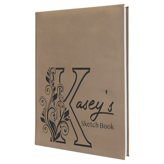 Light Brown 7" x 9 3/4" Laserable Leatherette Sketch Book with Unlined Notepad