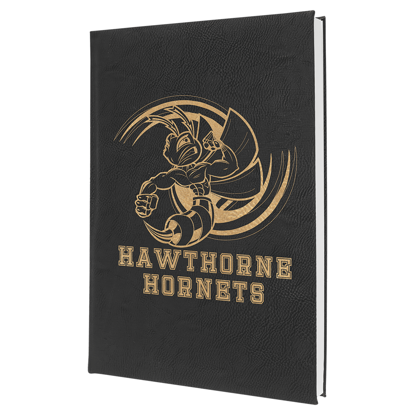 Black/Gold 7" x 9 3/4" Laserable Leatherette Sketch Book with Unlined Notepad