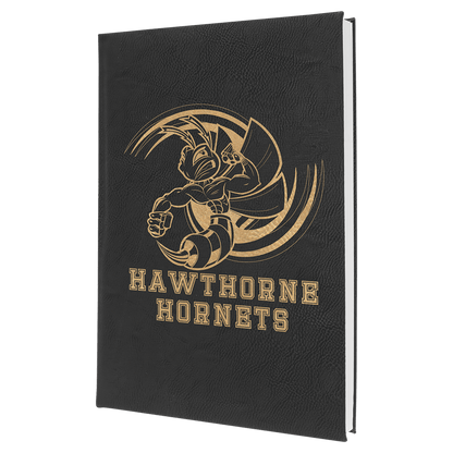 Black/Gold 7" x 9 3/4" Laserable Leatherette Sketch Book with Unlined Notepad