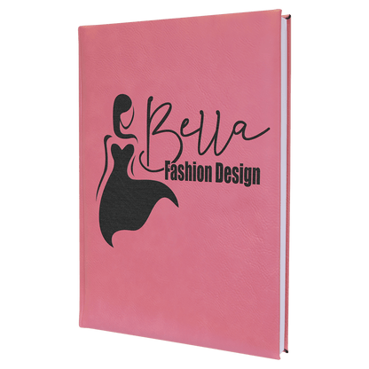 Pink 7" x 9 3/4" Laserable Leatherette Sketch Book with Unlined Notepad