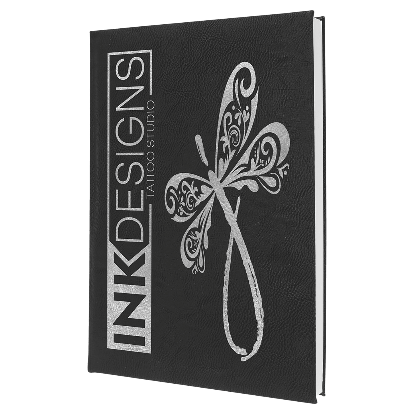 Black/Silver 7" x 9 3/4" Laserable Leatherette Sketch Book with Unlined Notepad