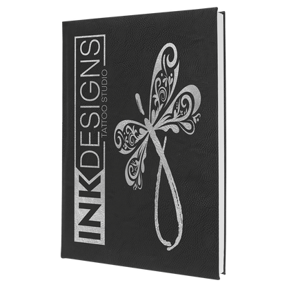 Black/Silver 7" x 9 3/4" Laserable Leatherette Sketch Book with Unlined Notepad