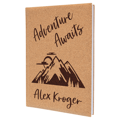 Cork 7" x 9 3/4" Laserable Leatherette Sketch Book with Unlined Notepad