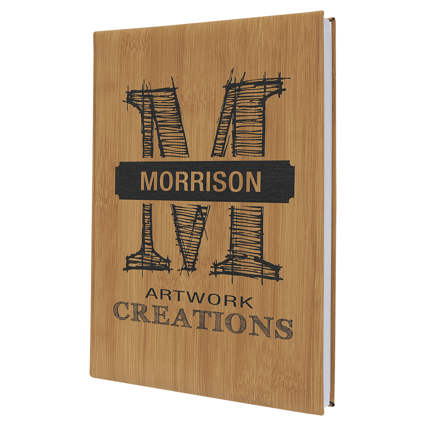 Bamboo 7" x 9 3/4" Laserable Leatherette Sketch Book with Unlined Notepad