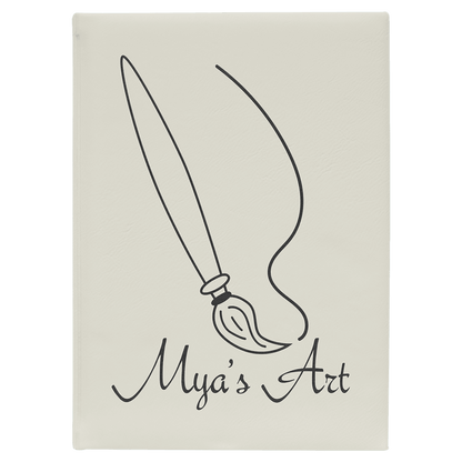 White/Black 7" x 9 3/4" Laserable Leatherette Sketch Book with Unlined Notepad