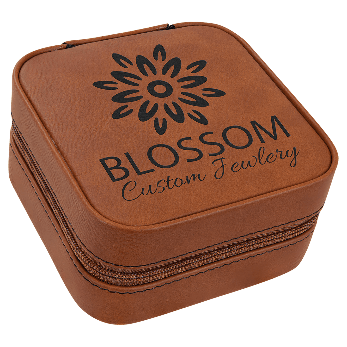 Rawhide Laserable Leatherette Travel Jewelry Box with Black 4" X 4" Lining