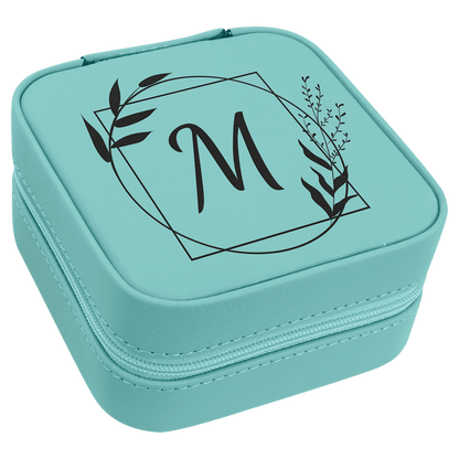 Teal Laserable Leatherette Travel Jewelry Box with Black 4" X 4" Lining