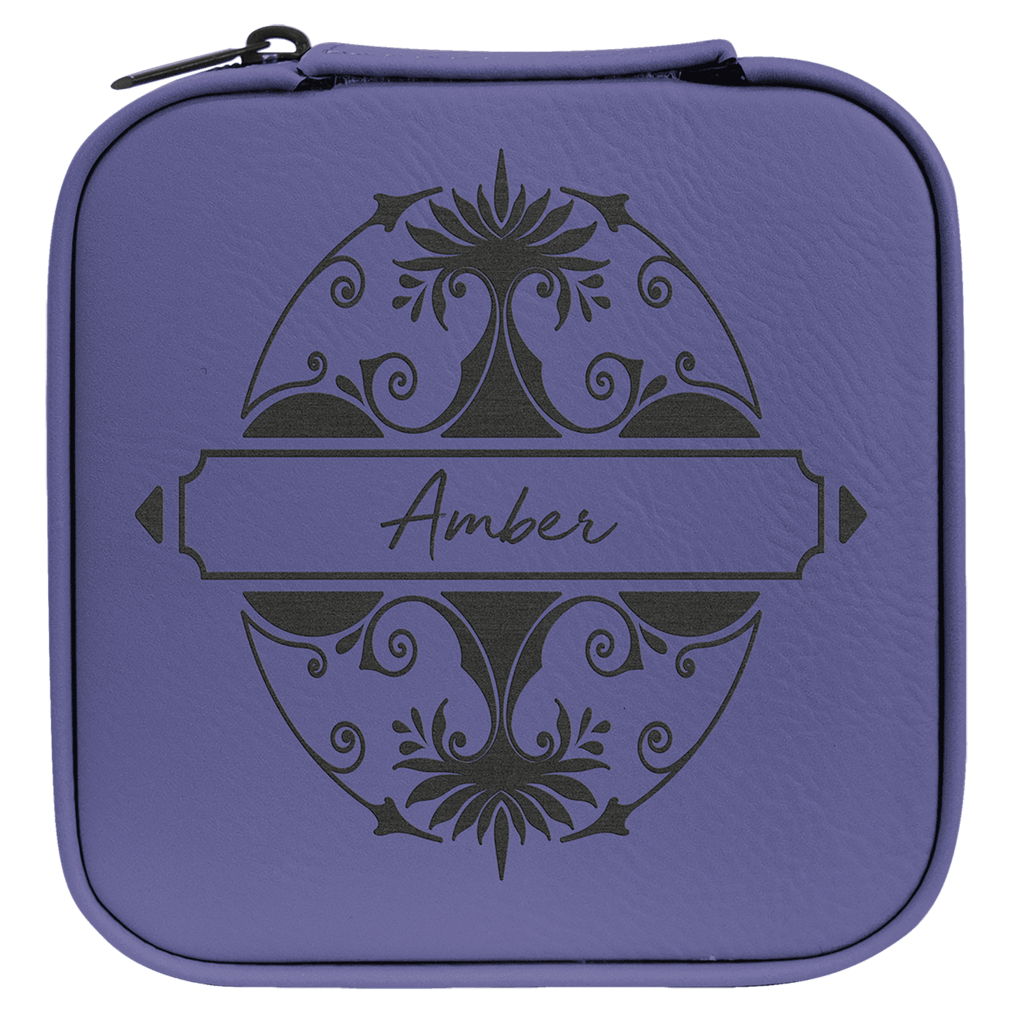 Purple/Black Laserable Leatherette Travel Jewelry Box with Black 4" X 4" Lining