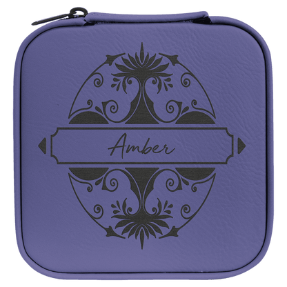 Purple/Black Laserable Leatherette Travel Jewelry Box with Black 4" X 4" Lining