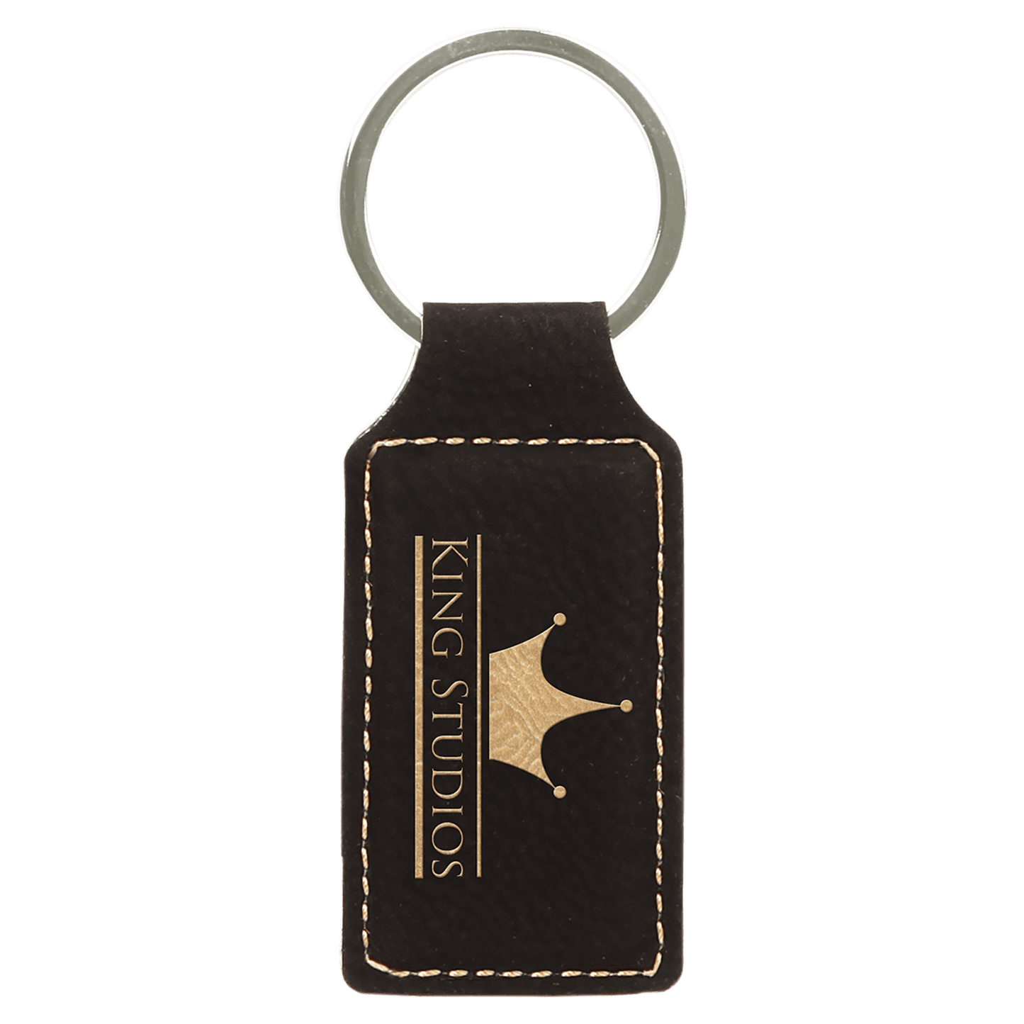 Black/Gold 2 3/4" x 1 1/4" Laserable Leatherette Rectangle Keychain