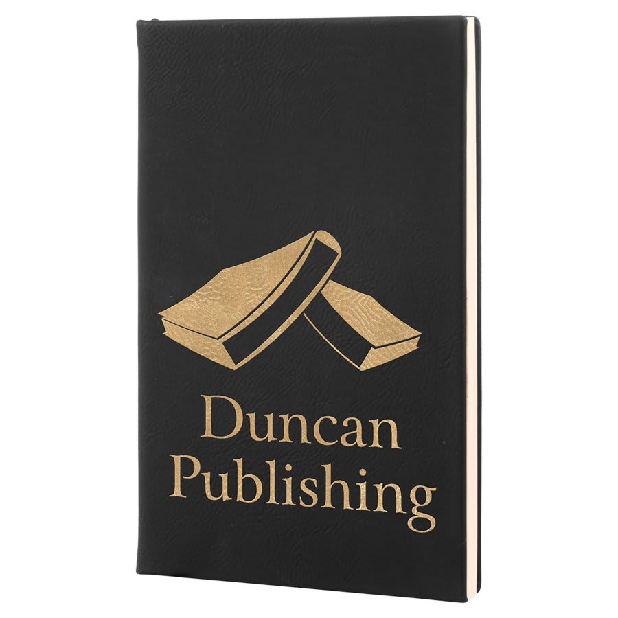 Black/Gold 5 1/4" x 8 1/4" Laserable Leatherette Journal with Lined Notepad