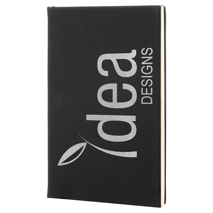 Black/Silver 5 1/4" x 8 1/4" Laserable Leatherette Journal with Lined Notepad
