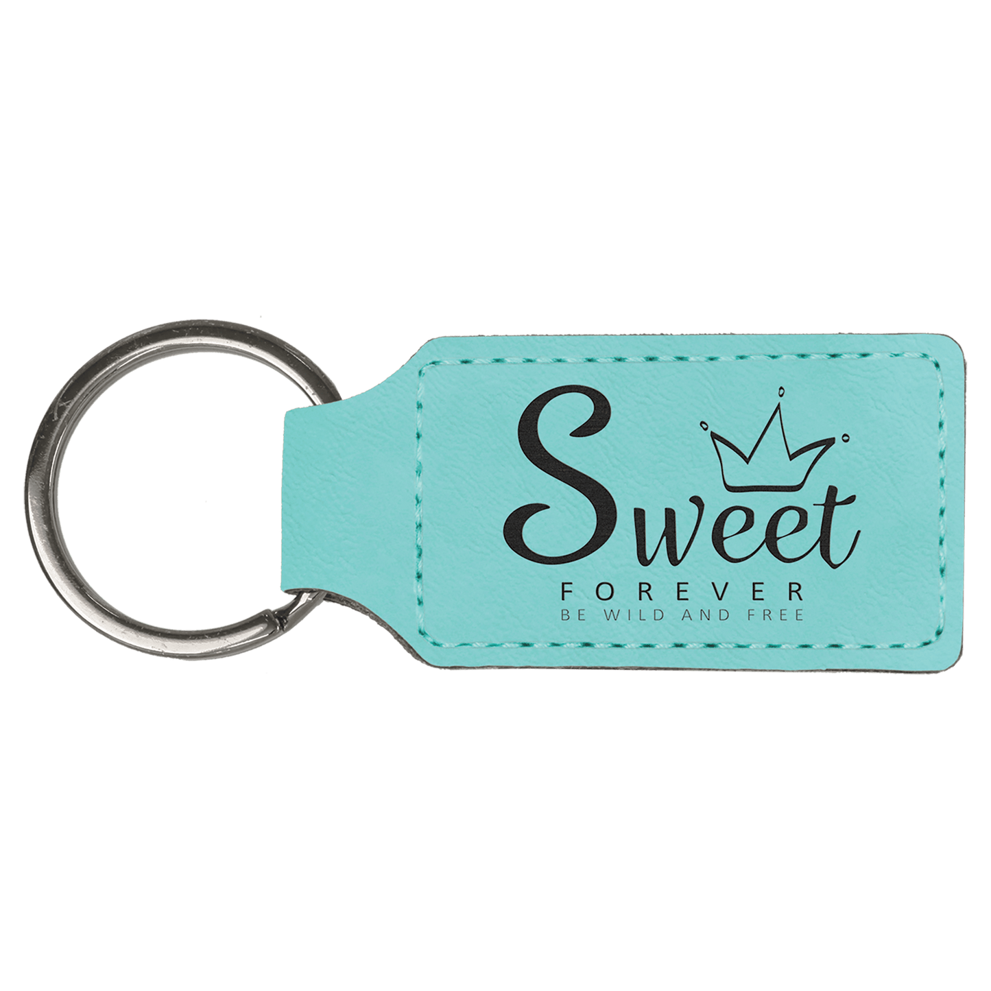 Teal 2 3/4" x 1 1/4" Laserable Leatherette Rectangle Keychain