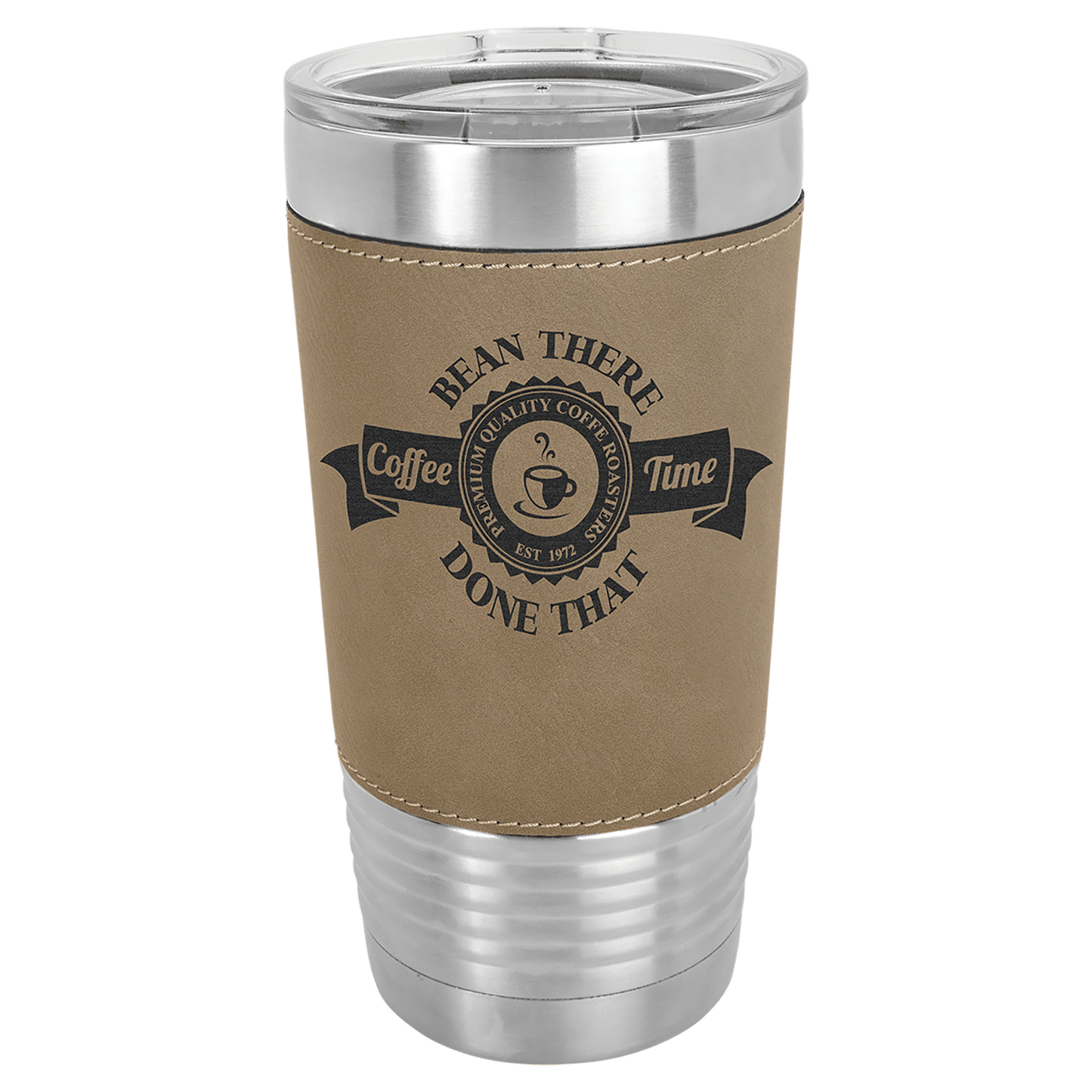 Light Brown Laserable Leatherette Tumbler with Clear Polar Camel 20 oz. Lid