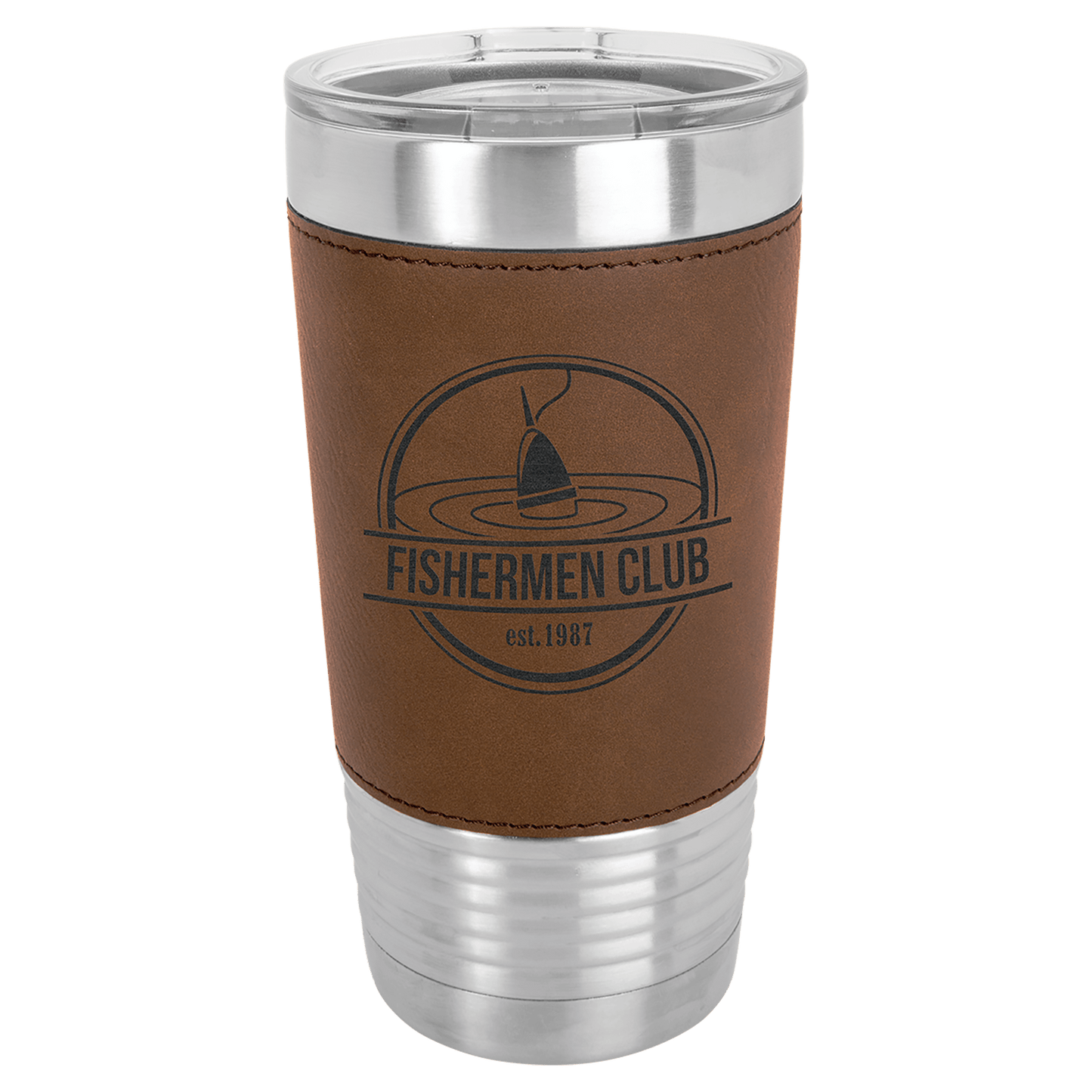 Dark Brown Laserable Leatherette Tumbler with Clear Polar Camel 20 oz. Lid