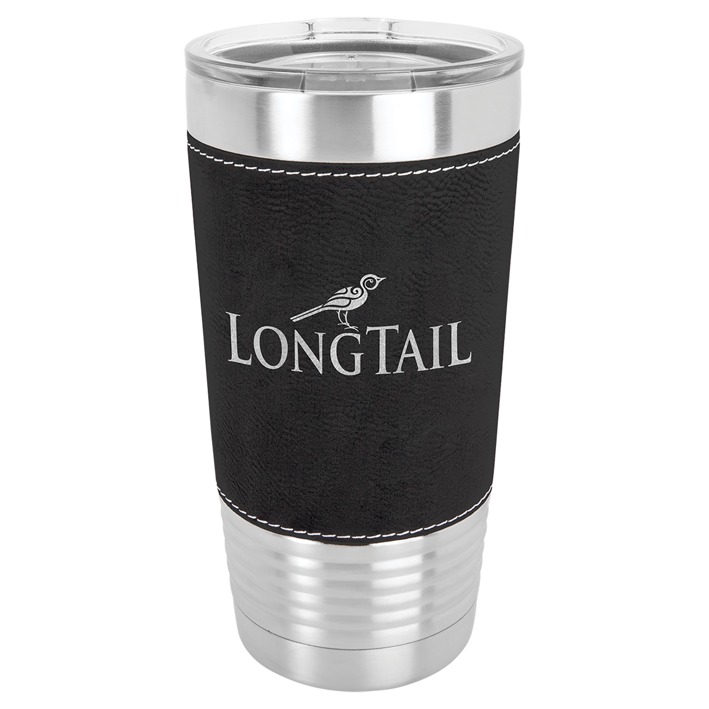 Black/Silver Laserable Leatherette Tumbler with Clear Polar Camel 20 oz. Lid